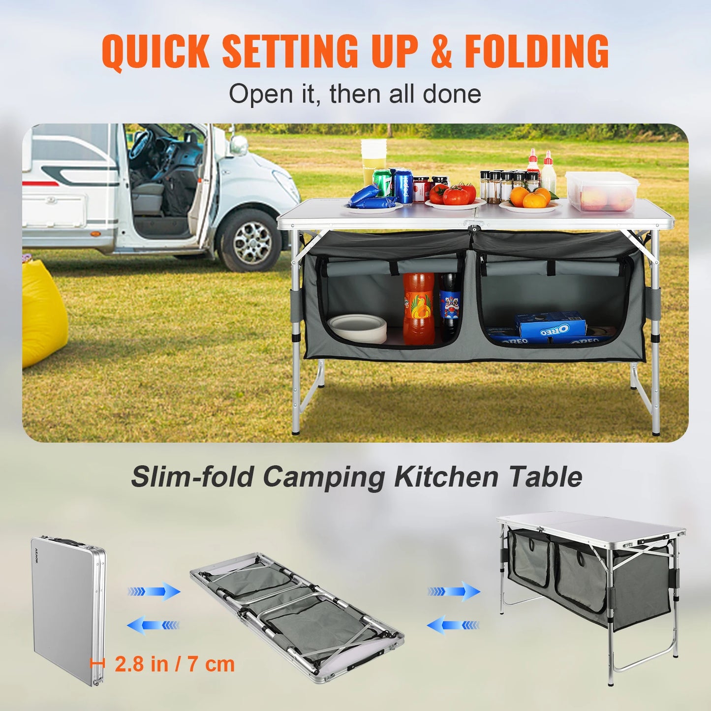 VEVOR Camping Kitchen Table Outdoor Folding MDF Table for Campsites