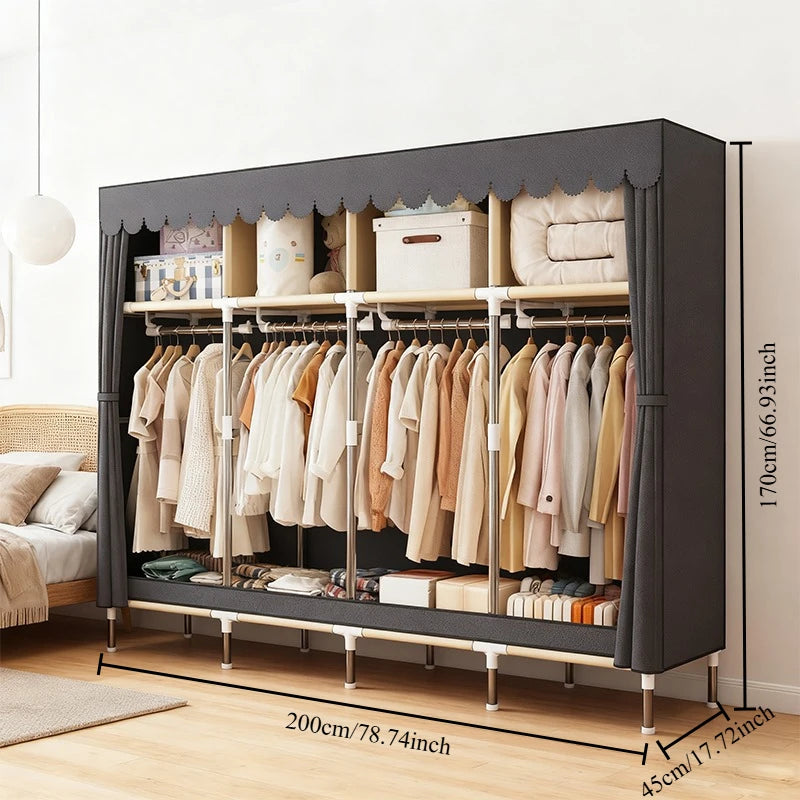 ArluKin Heavy Duty Fabric Wardrobe With 4 Hanging Rods And Storage Spaces