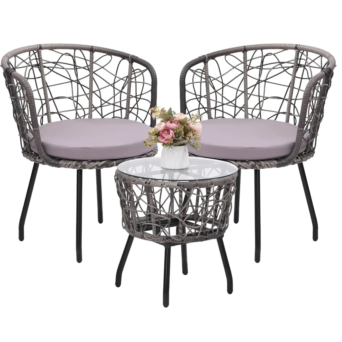 Wicker Patio Bistro Outdoor Furniture Conversation Set For Garden