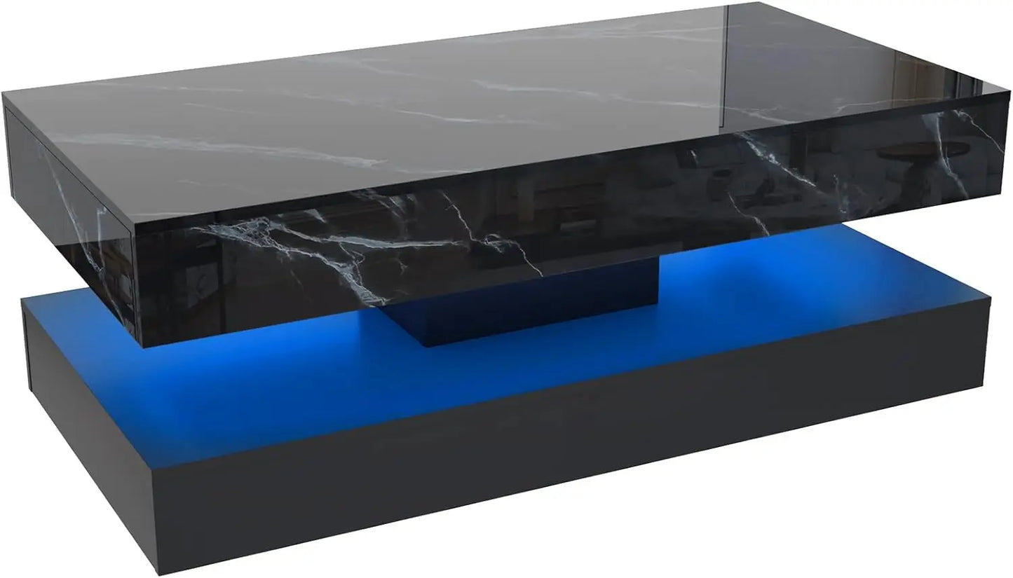QiaoShiRen Modern LED Coffee Table With Double Layer Storage Drawers