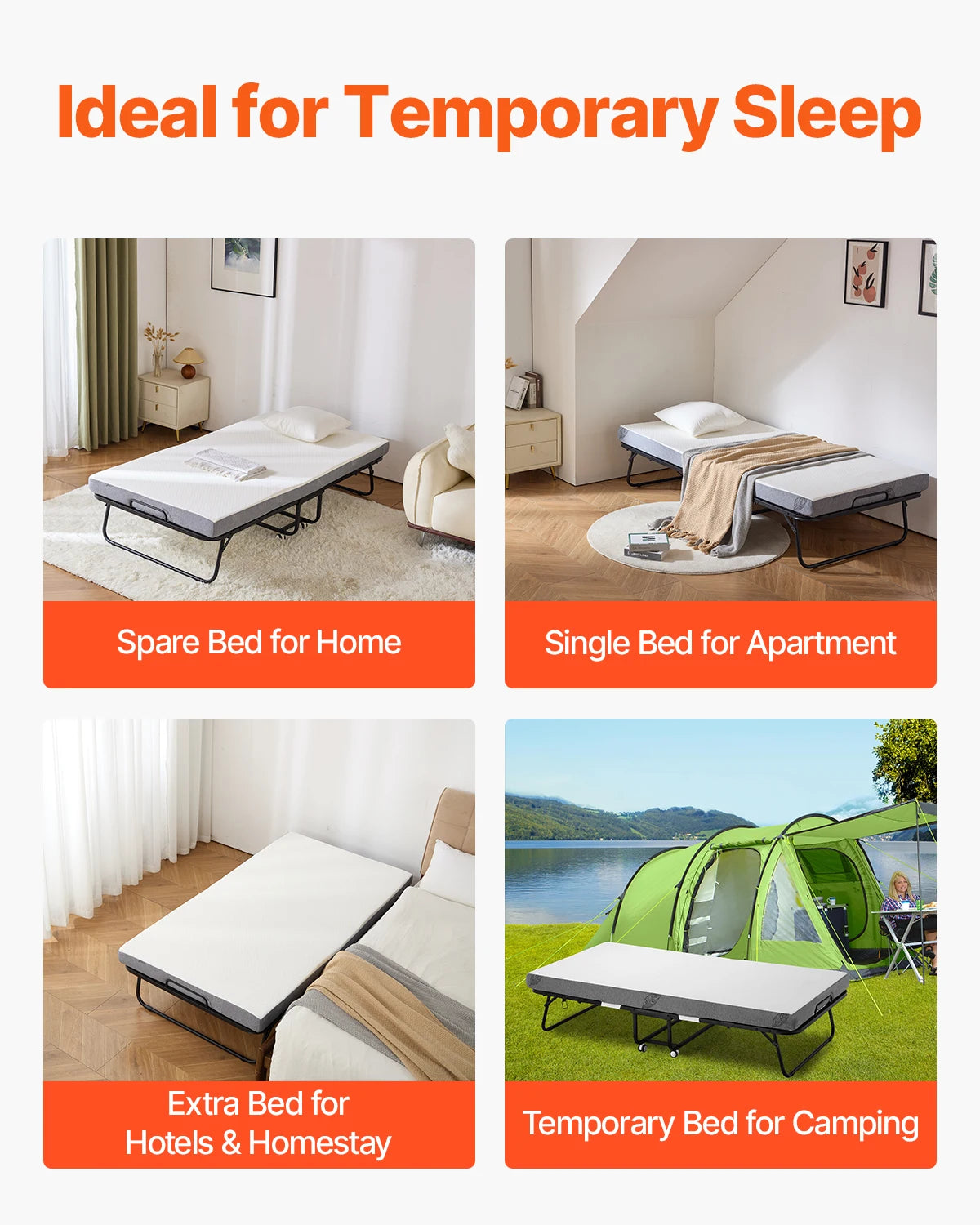SucceBuy Rollaway Bed With Memory Foam Mattress Folding Guest Bed
