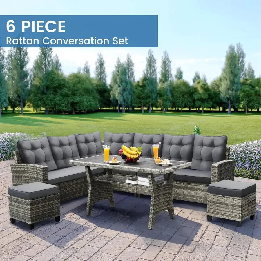 XMSJ All Weather Patio Furniture Set Outdoor Sectional Sofa With Dining Table