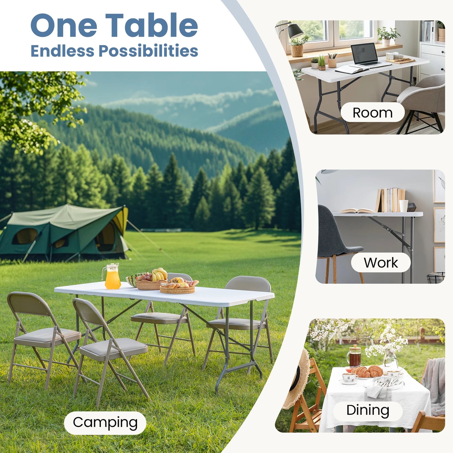 JHK Portable Folding Camping Table Heavy Duty With Carrying Handle