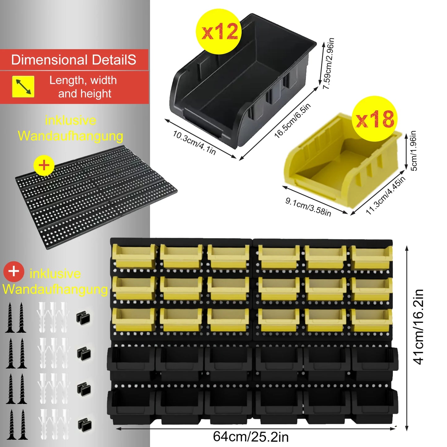 Wall Mounted Plastic Storage Bins Set Garage Organizer