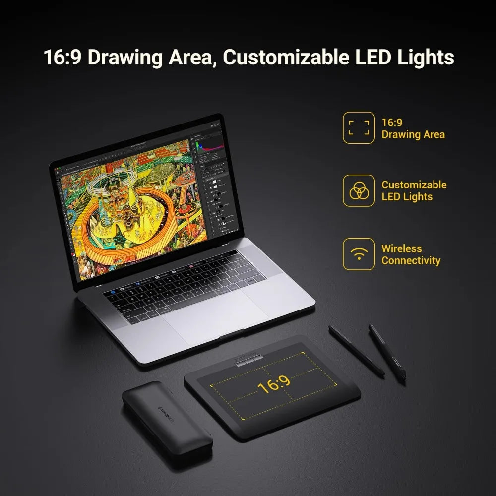 Portable Wireless Drawing Tablet Dual Battery Free Styluses 8192 Levels Pressure