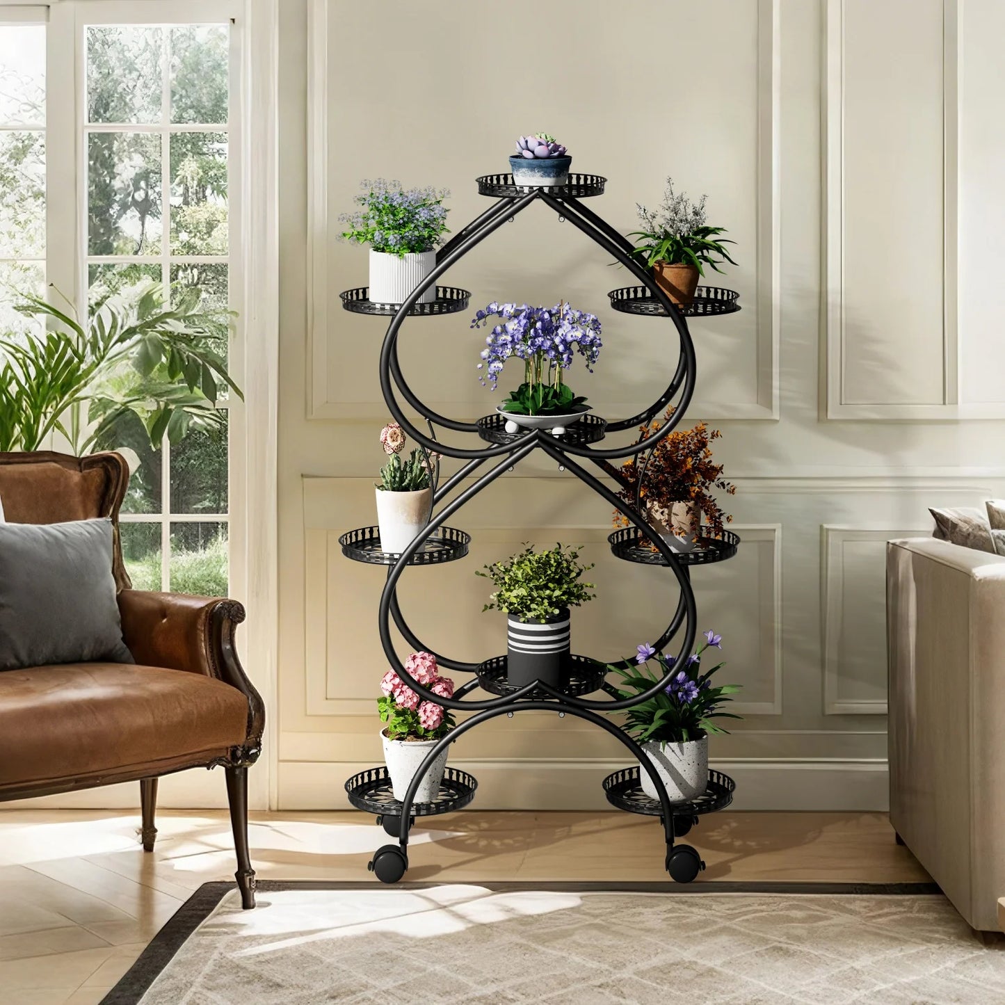 9 Tier Metal Plant Stand With Wheels For Balcony Garden