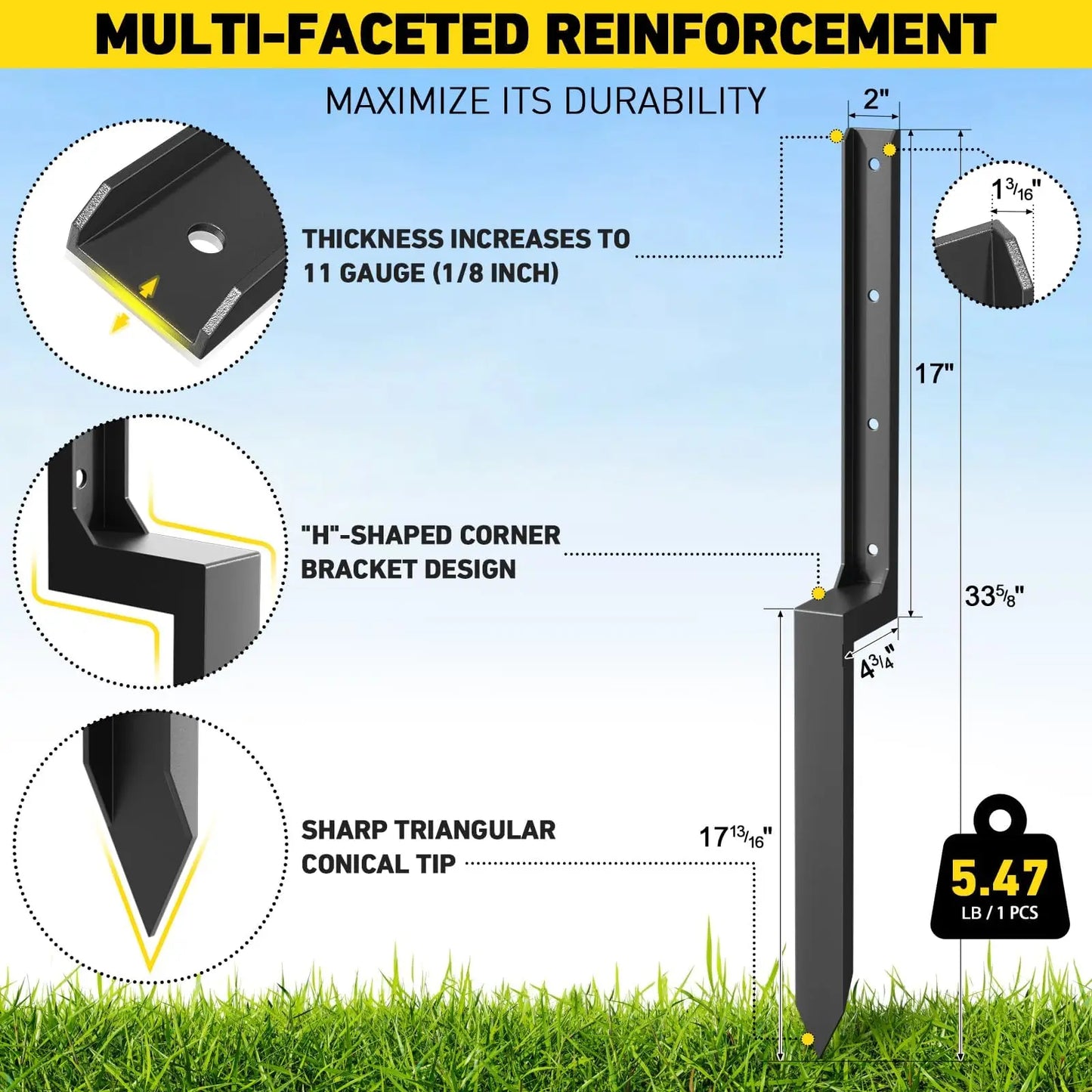 JETTING Heavy Duty Fence Post Repair Kit for Wooden Supports