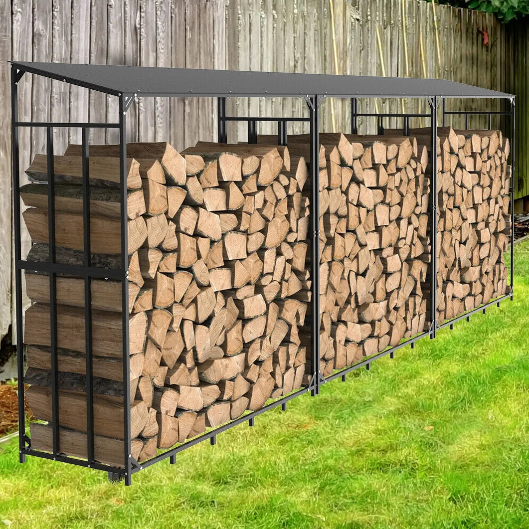 Heavy Duty Metal Firewood Rack With Protective Cover