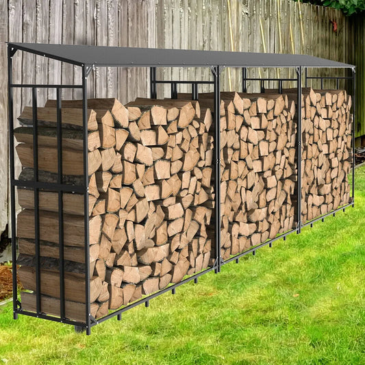 Heavy Duty Metal Firewood Rack With Protective Cover