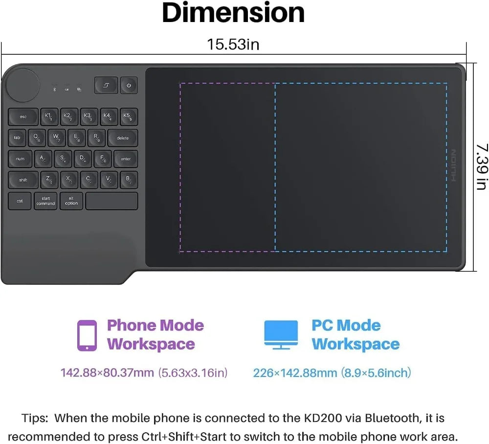 Wireless Drawing Tablet With Keyboard Dial And 5 Custom Keys