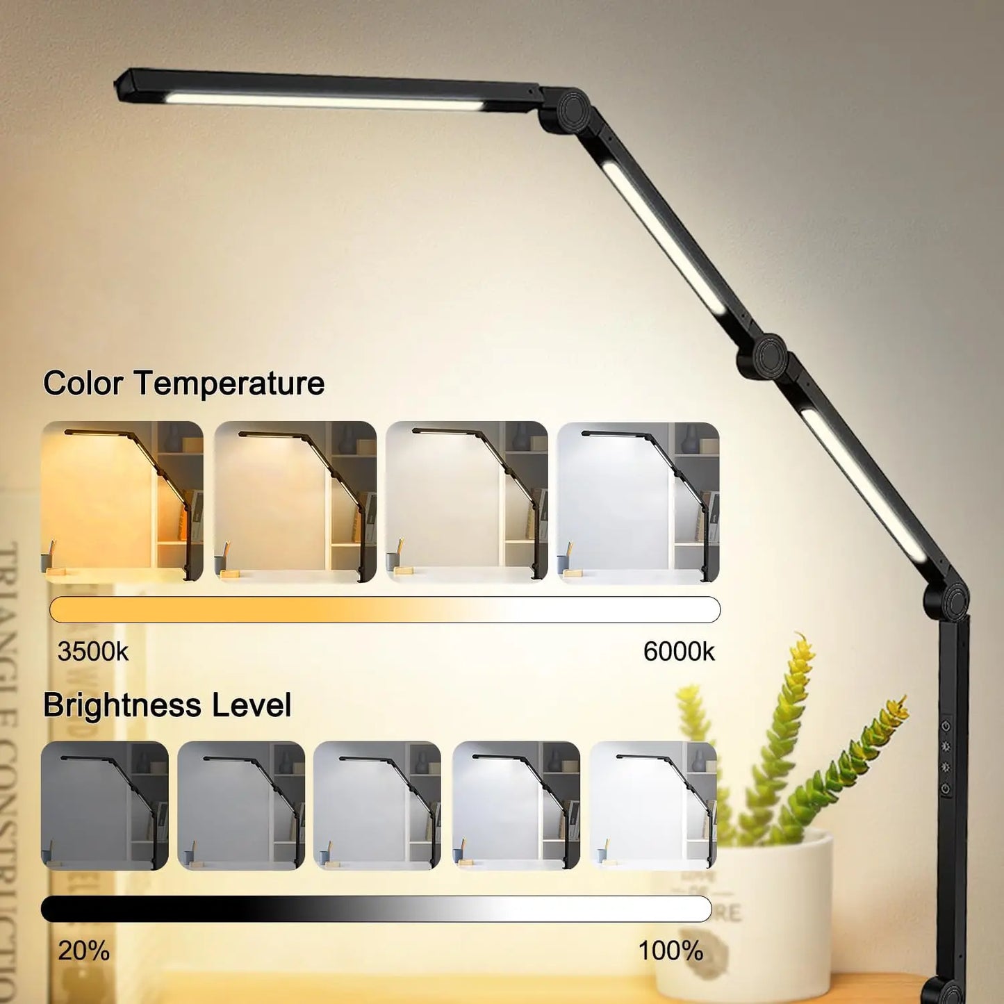 LED Desk Lamp With Clamp Flexible Swing Arm Color Modes
