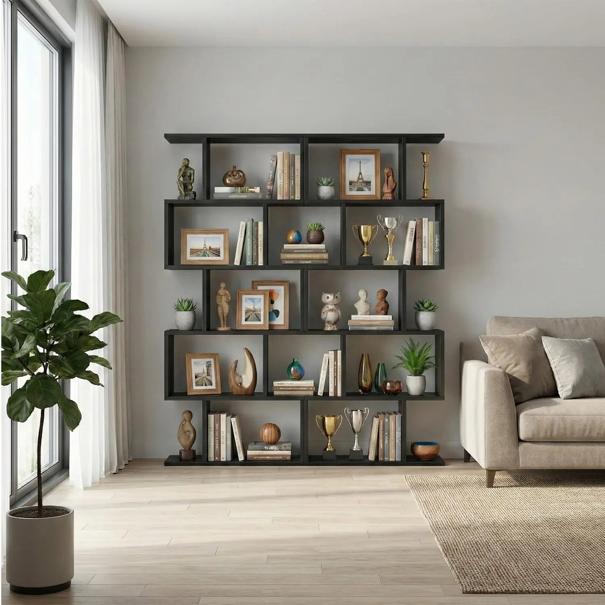 Modern 5 Tier Geometric Bookcase Room Divider Set Two