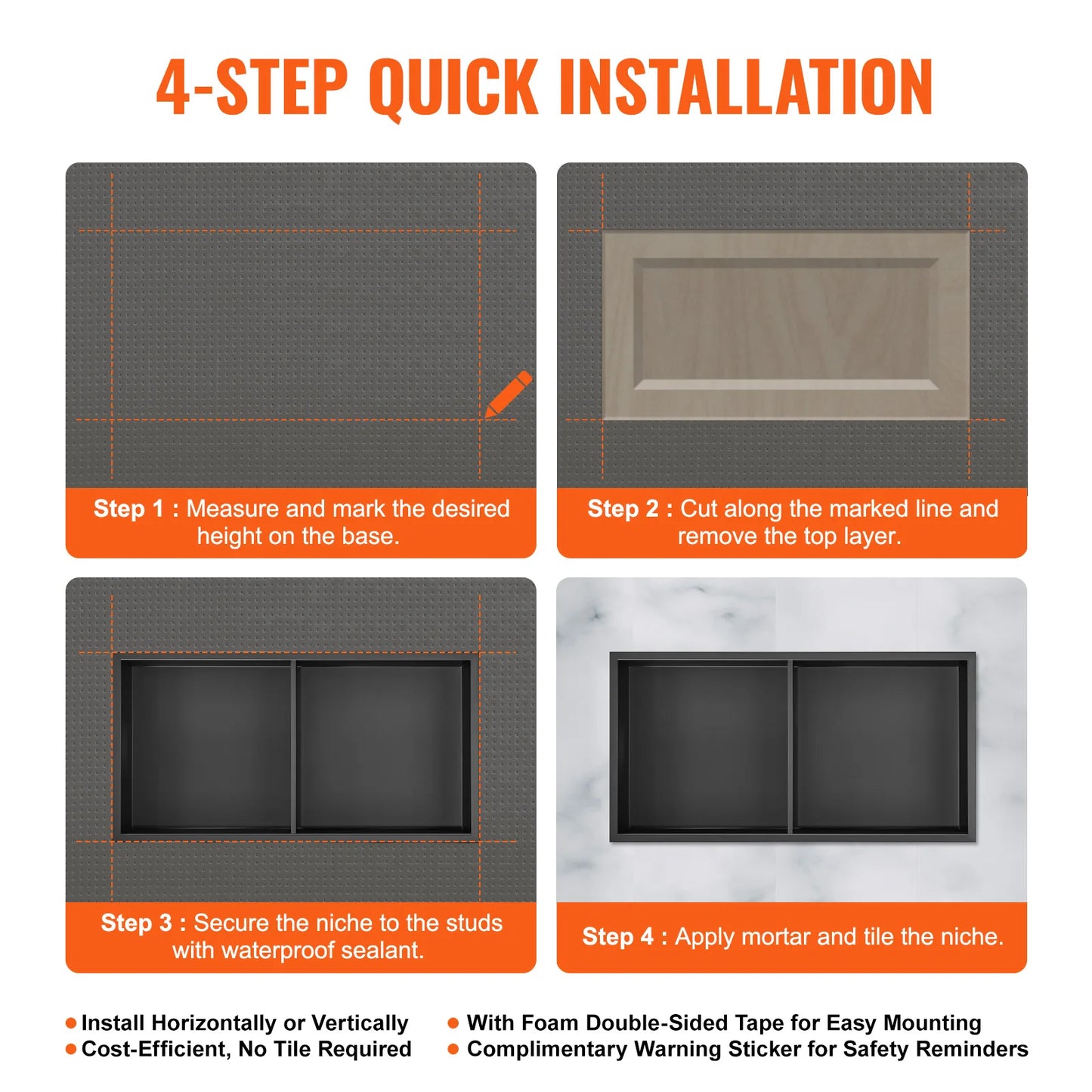 SucceBuy 304 Stainless Steel Recessed Shower Niche With Double Shelves