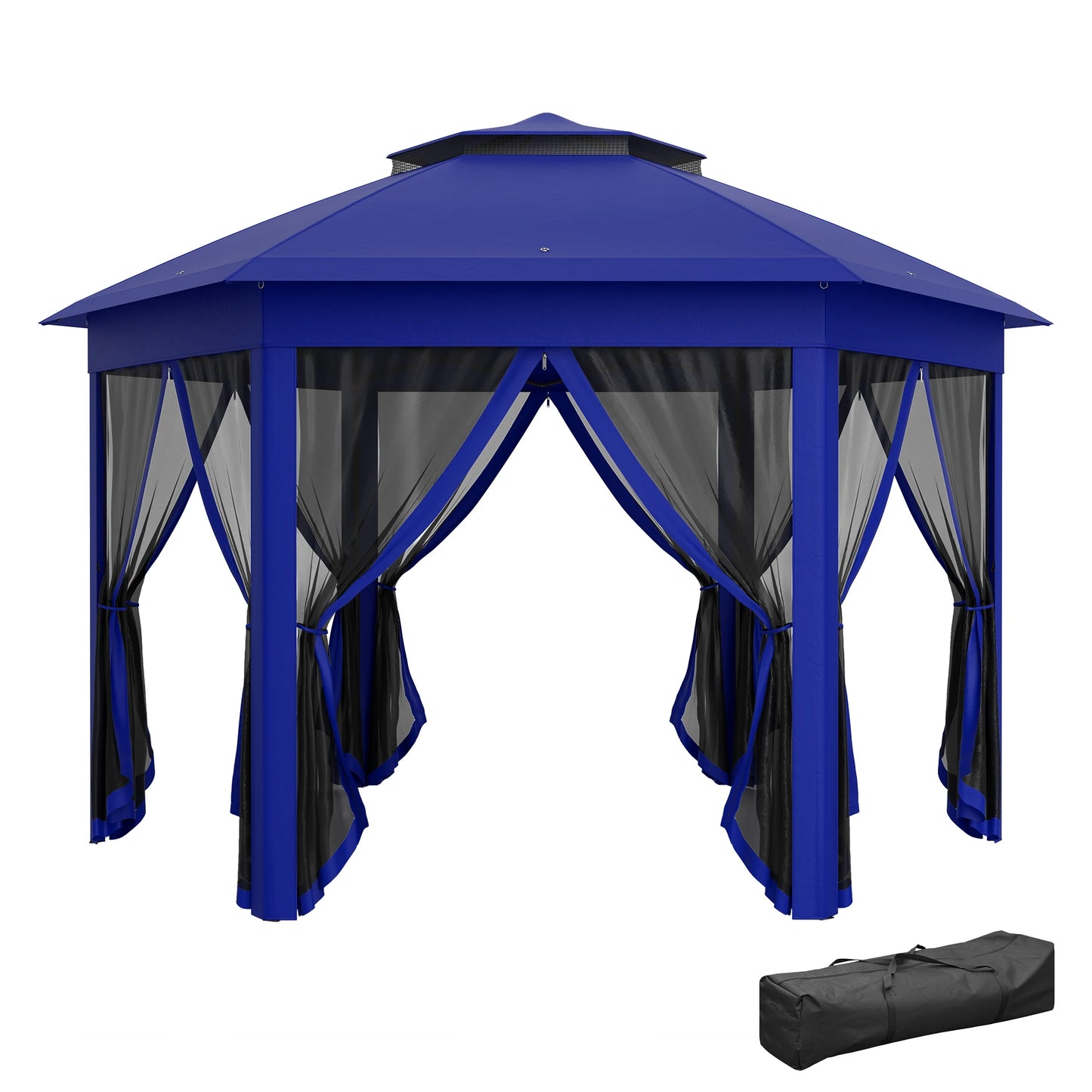 Pop Up Gazebo Hexagonal Canopy Shelter With Zippered Mesh Netting