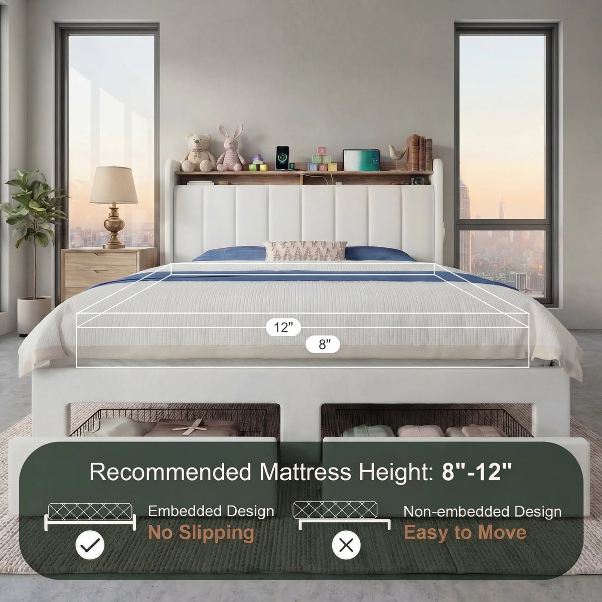Hoomic Bed Frame With Led Lights Storage Drawers And Charger