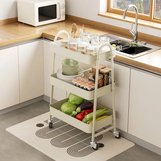 JHK 3 Tier Metal Storage Cart With Lockable Wheels