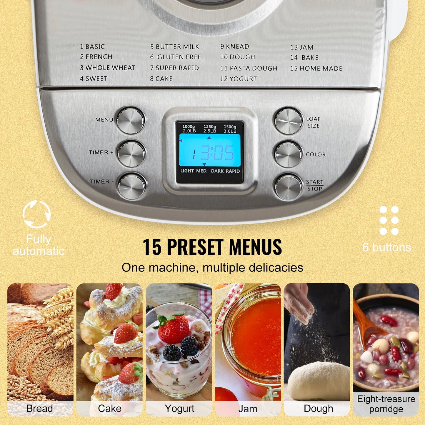 SucceBuy 15 Function Bread Maker With Gluten Free Setting