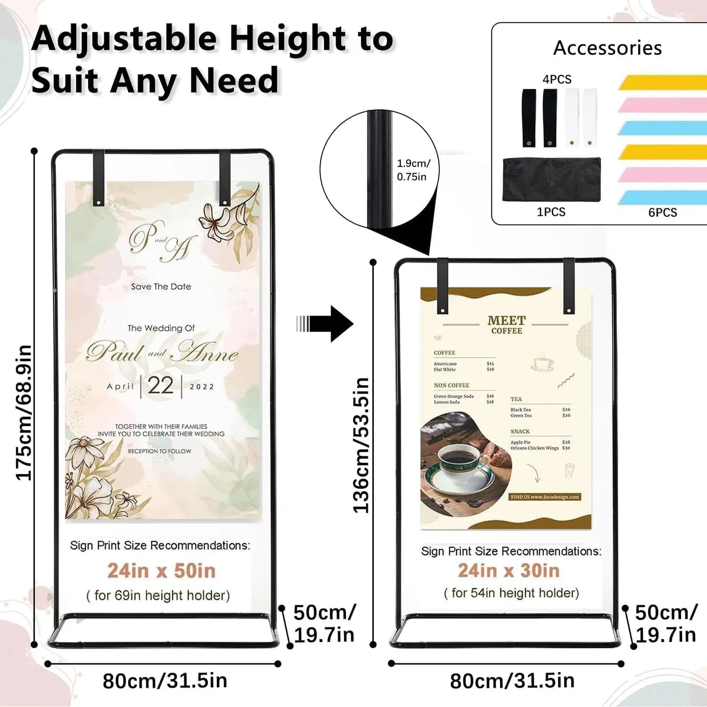 Adjustable Metal Wedding Sign Stand Heavy Duty Leather Straps Holder