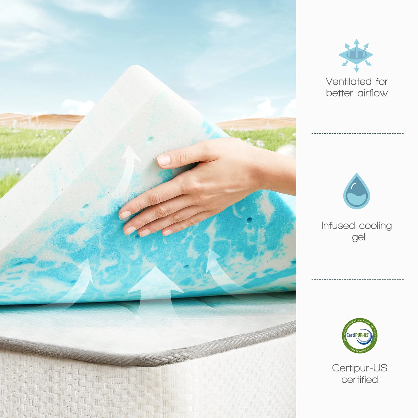 JHK Gel Memory Foam Mattress Topper Cooling Breathable Bed