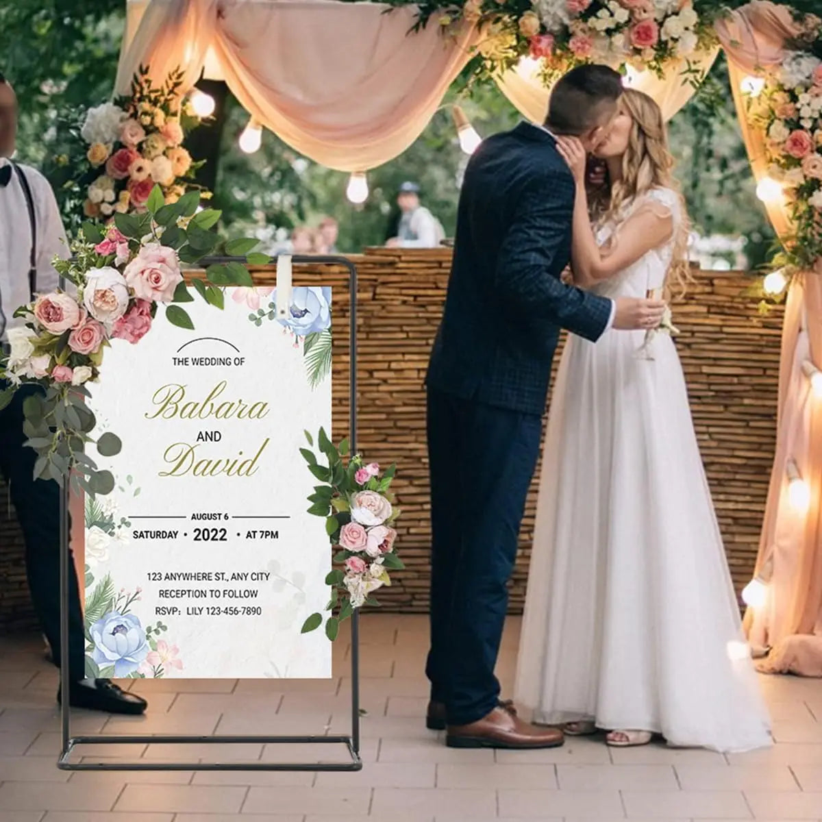 Adjustable Metal Wedding Sign Stand Heavy Duty Leather Straps Holder