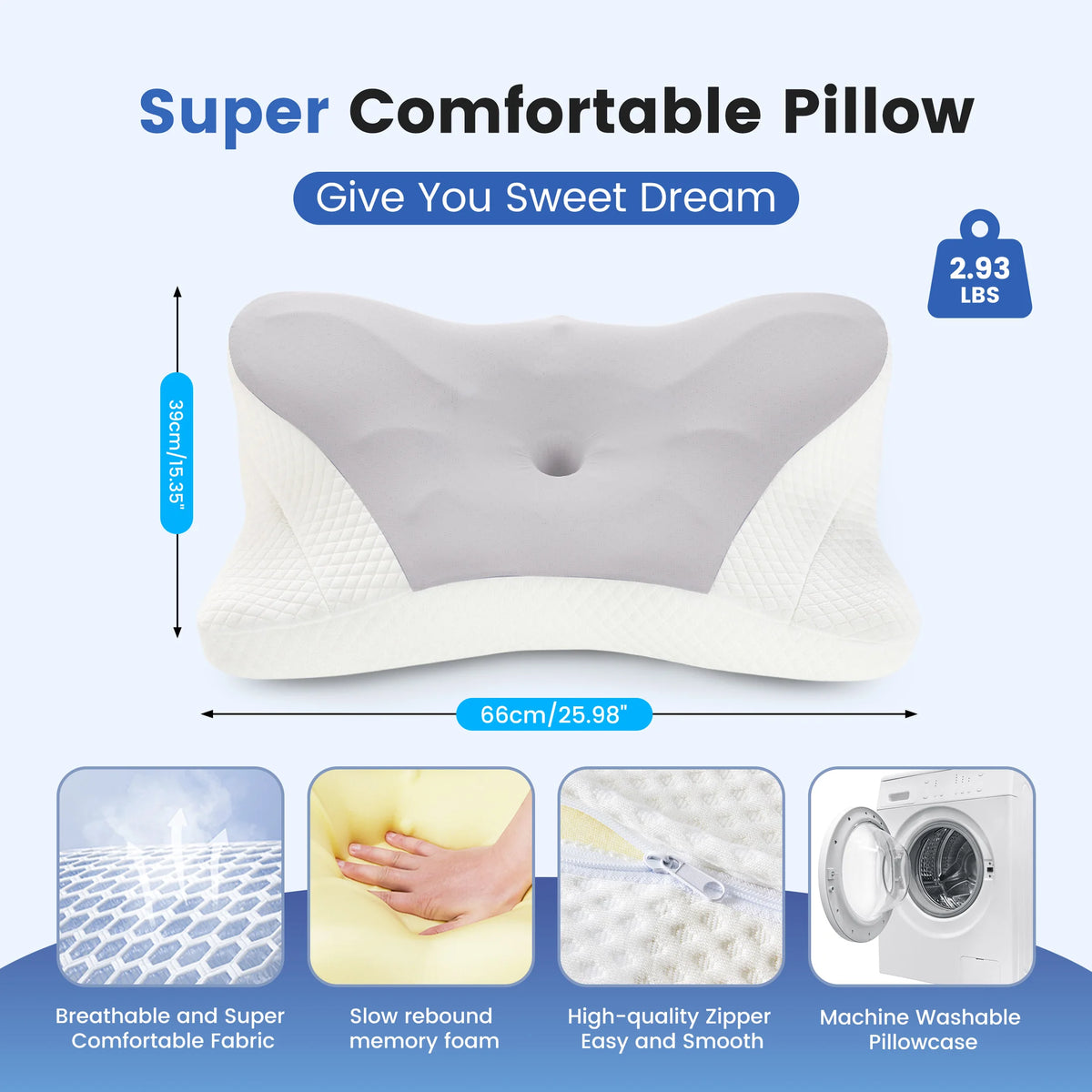 JHK Ergonomic Memory Foam Cervical Contour Bed Pillow