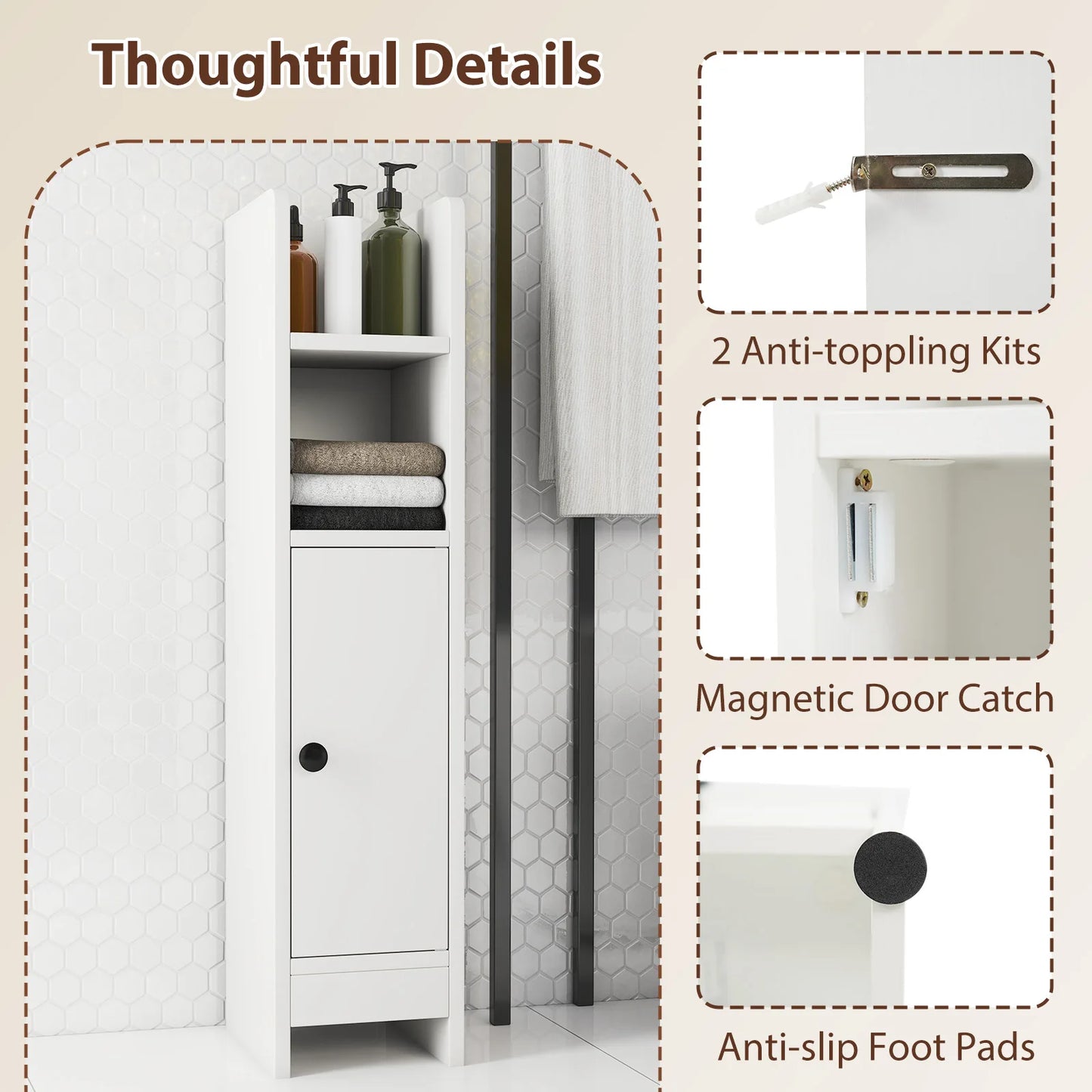 HOMASIS Bathroom Storage Cabinet With One Door And Two Shelves