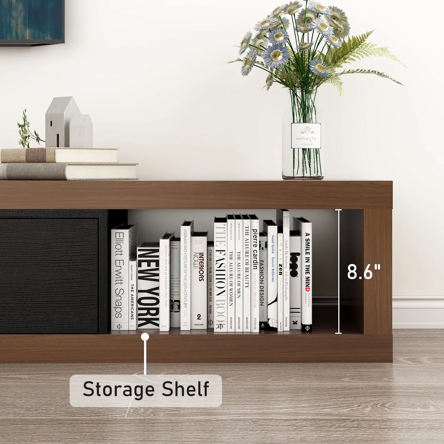 QiaoShiRen Extendable TV Stand With Open Storage And Three Drawers