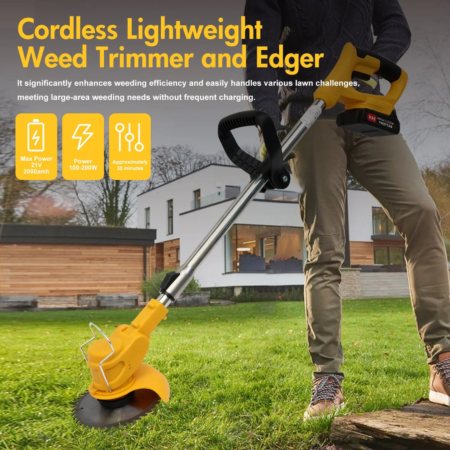 21V Cordless Grass Trimmer 3 In 1 Edger Mower With Batteries