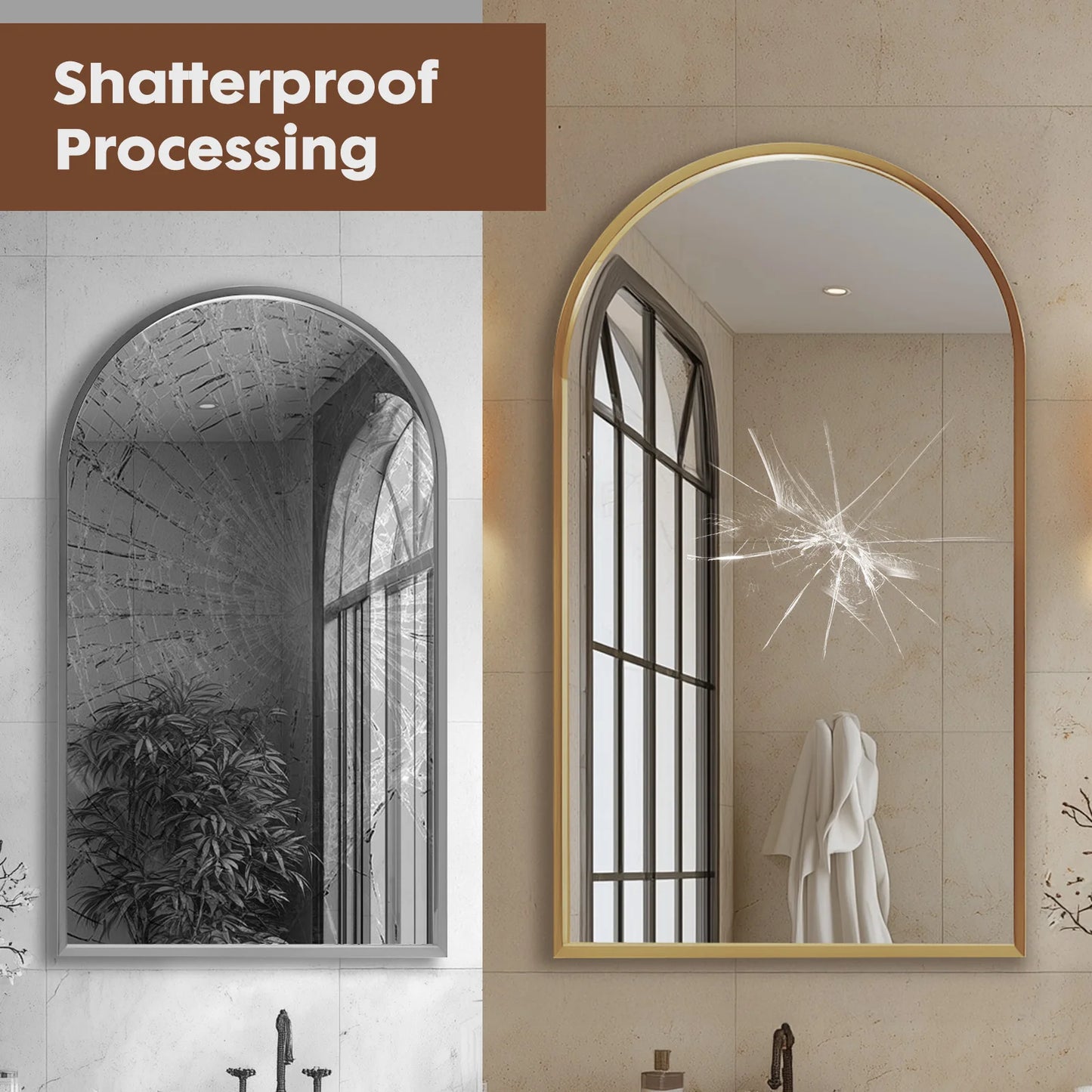 JHK Arched Metal Framed Bathroom Mirror Wall Hanging Decor