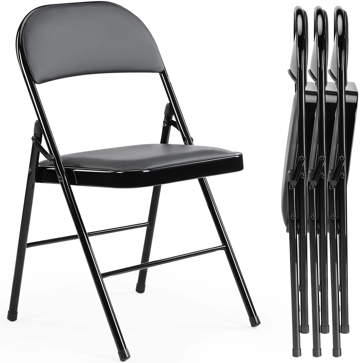 JHK Leather Padded Folding Chairs 4 Pack Metal Living Room Outdoor Home Office