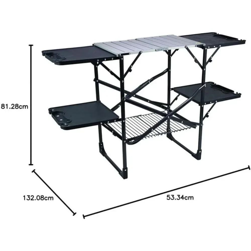 Portable Folding Outdoor Kitchen Table With Heat Resistant Top And Storage