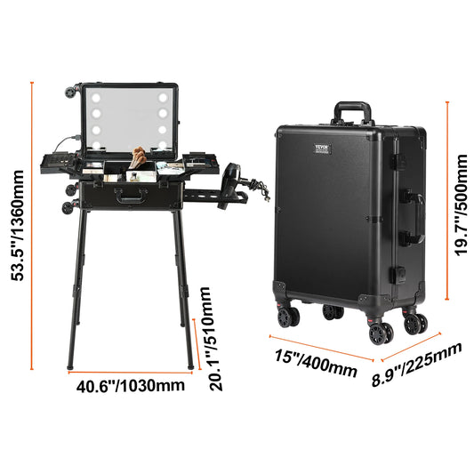 SucceBuy Large Aluminum Rolling Makeup Train Case With Workbench