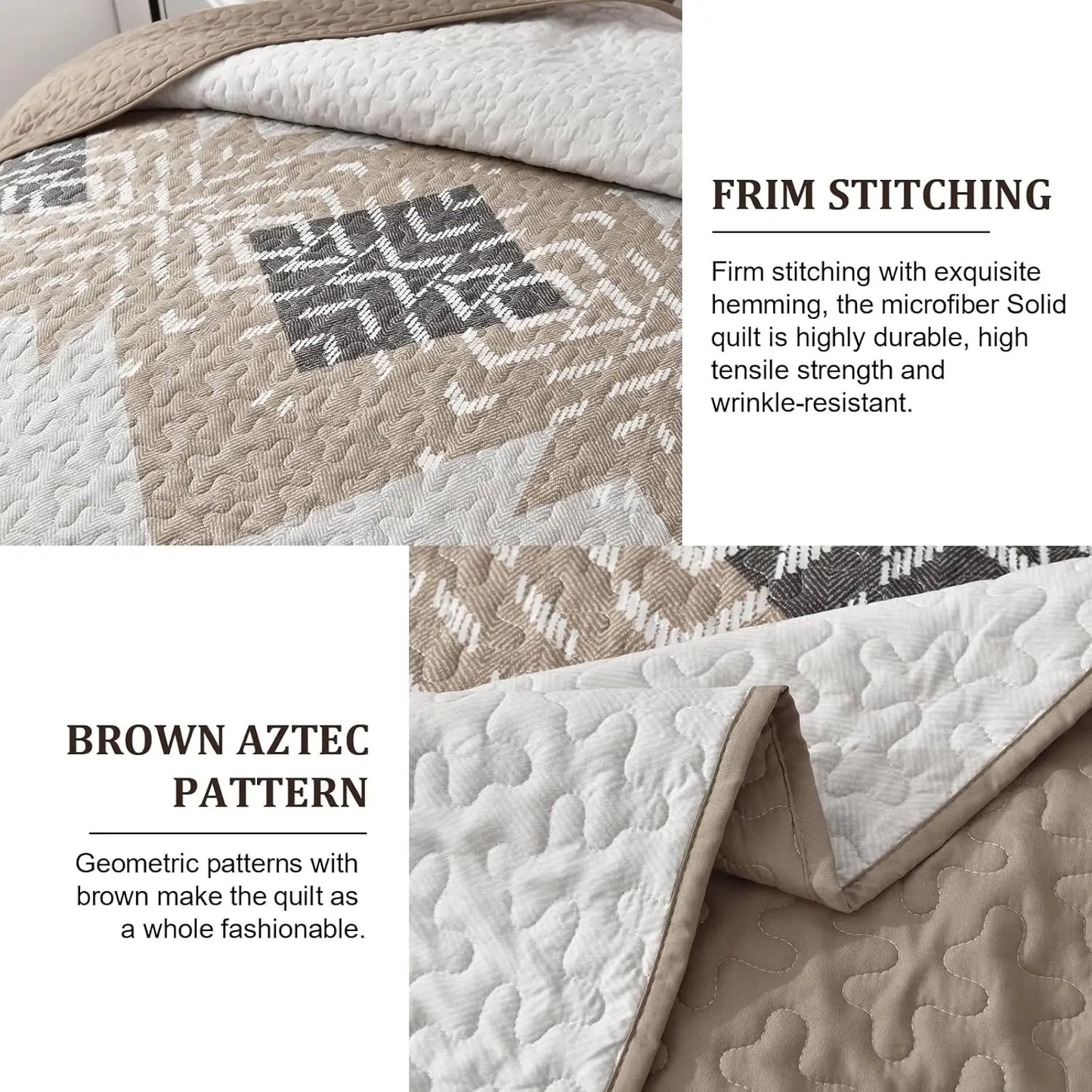 Boho Aztec Quilt Set 3 Piece Bedspread With Geometric Microfiber