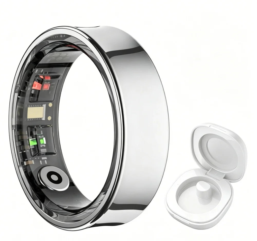 R09 Smart Ring Health Monitor Steel Charging Case Fitness Tracker