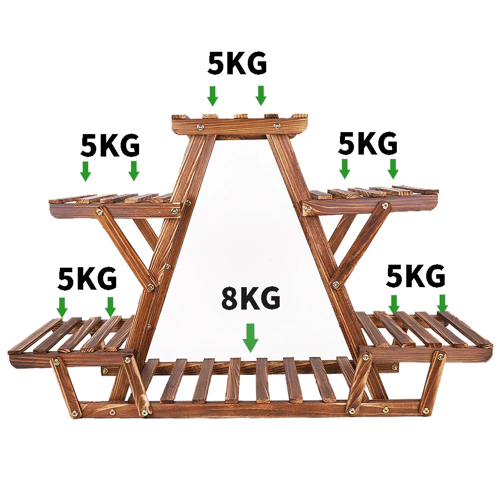 Carbonized Triangle Six Tier Corner Wood Plant Stand Indoor Outdoor
