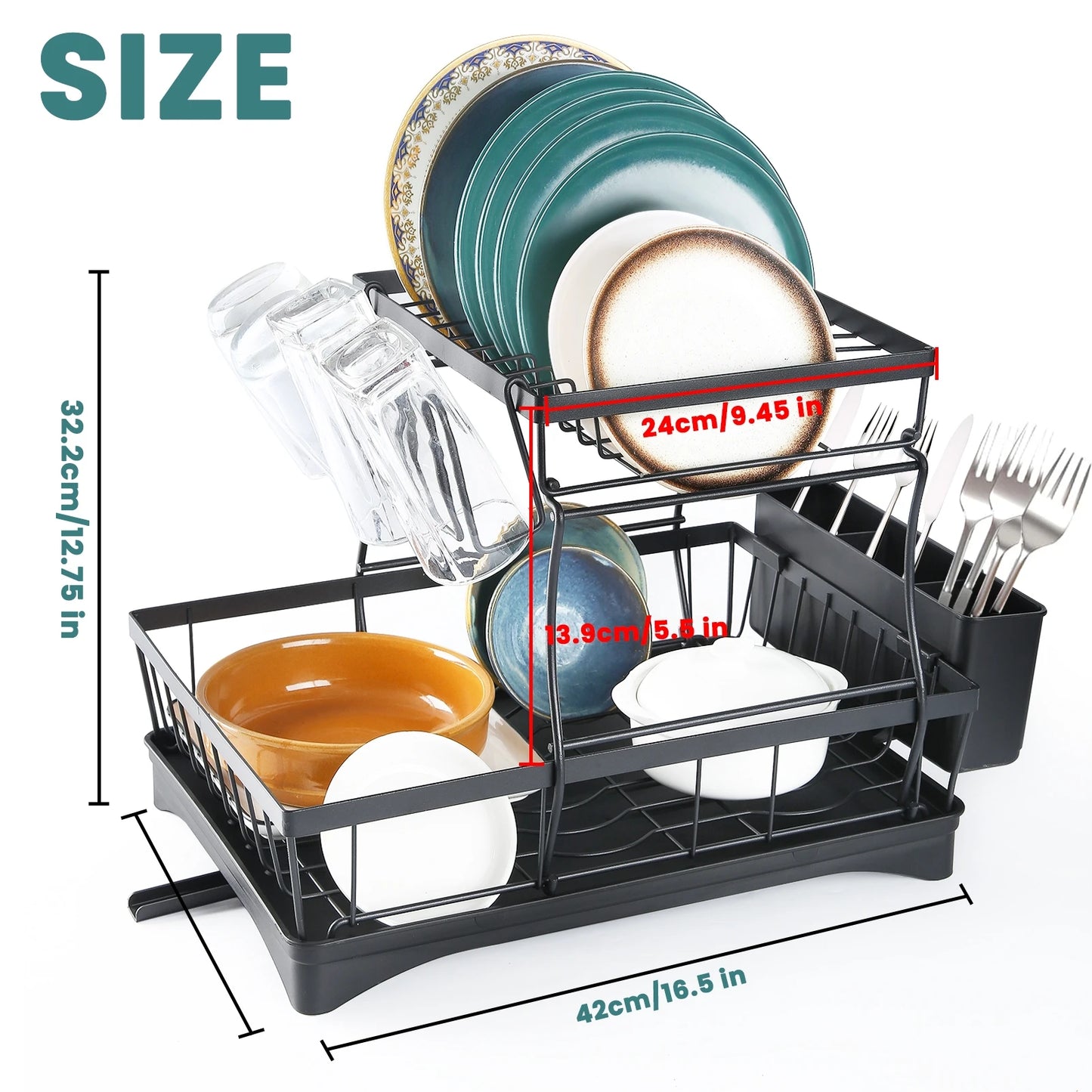 Two Tier Dish Drying Rack for Kitchen Countertops Removable