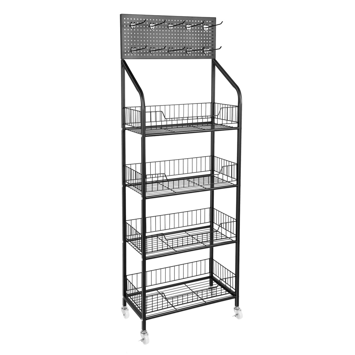 Four Tier Wire Snack Rack Storage Display Stand With Wheels