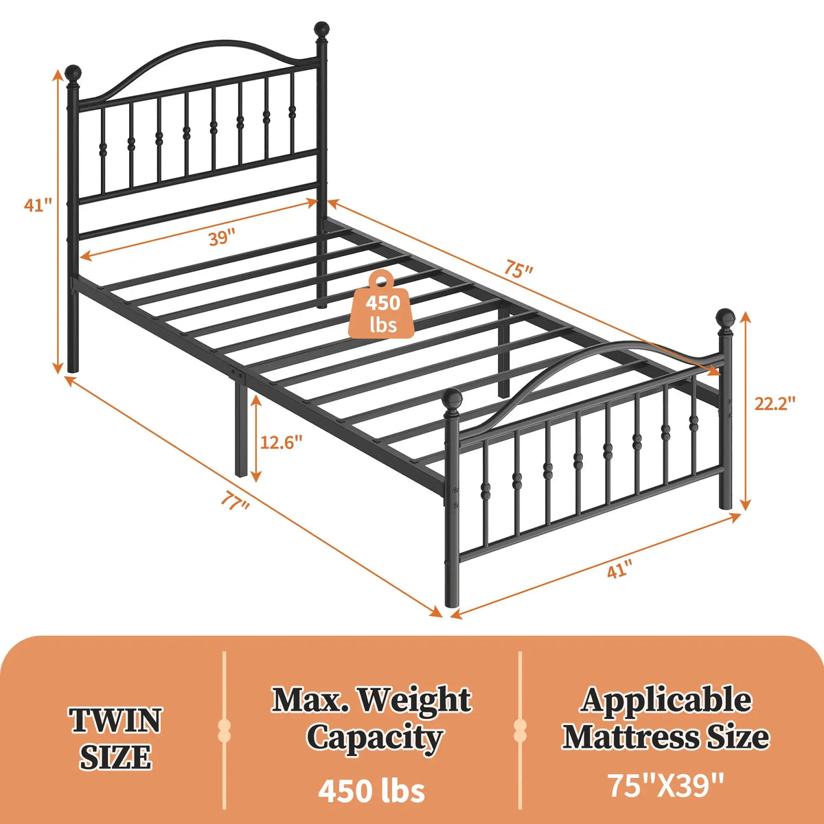 HiMISS Victorian Metal Bed Frame With Headboard And Footboard