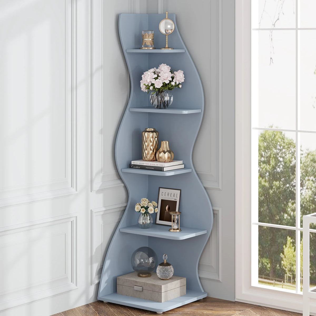 Tribesigns Modern Wooden Corner Bookshelf For Home Office Storage