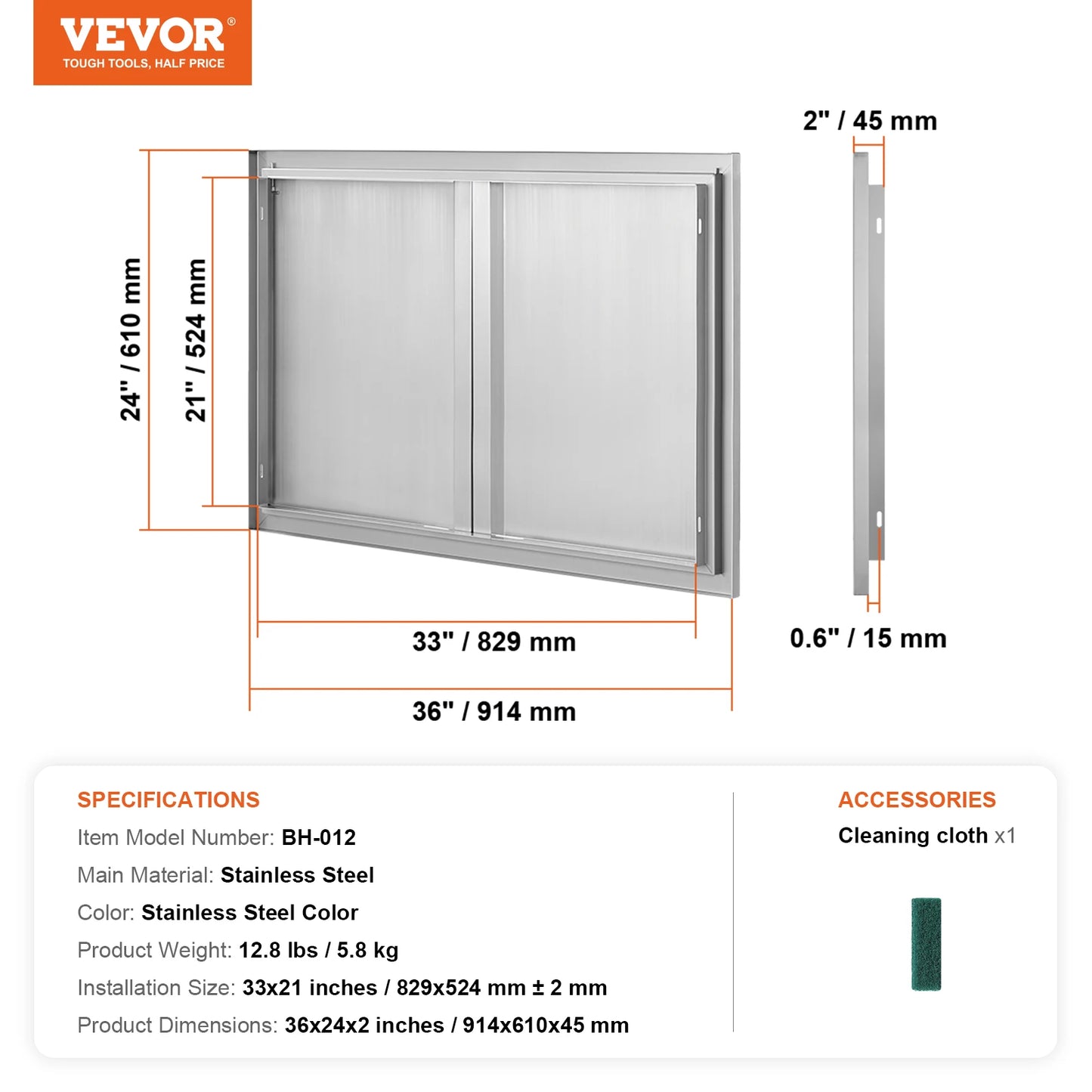 Stainless Steel BBQ Access Door Flush Mount For Outdoor Kitchen