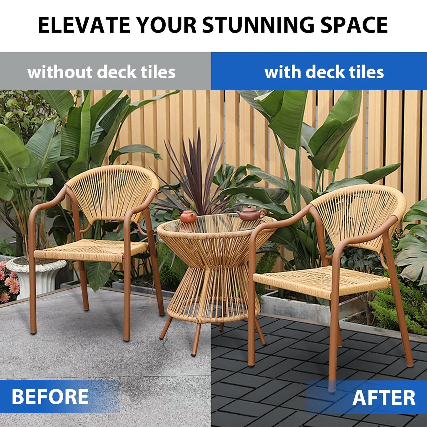 44 Piece Plastic Interlocking Floor Tiles For Garden Patio Balcony