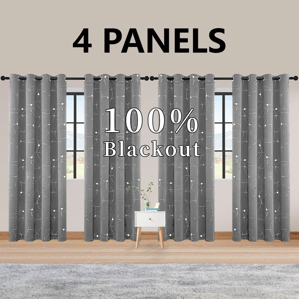 Blackout Curtains Thermal Insulated Room Darkening Foil Circle Dots Bedroom