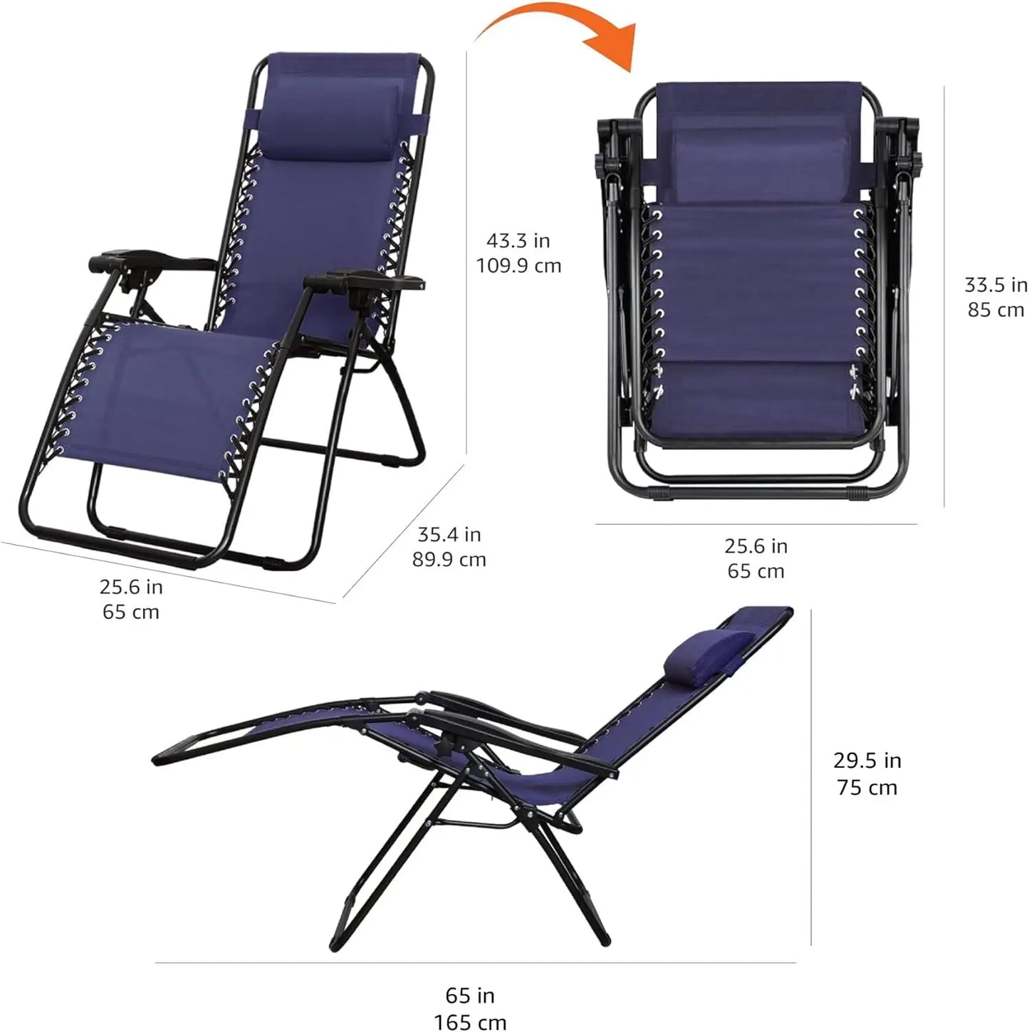 Zero Gravity Lounge Chair With Pillow Foldable Outdoor Recliner