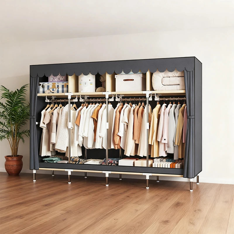 ArluKin Heavy Duty Fabric Wardrobe With 4 Hanging Rods And Storage Spaces