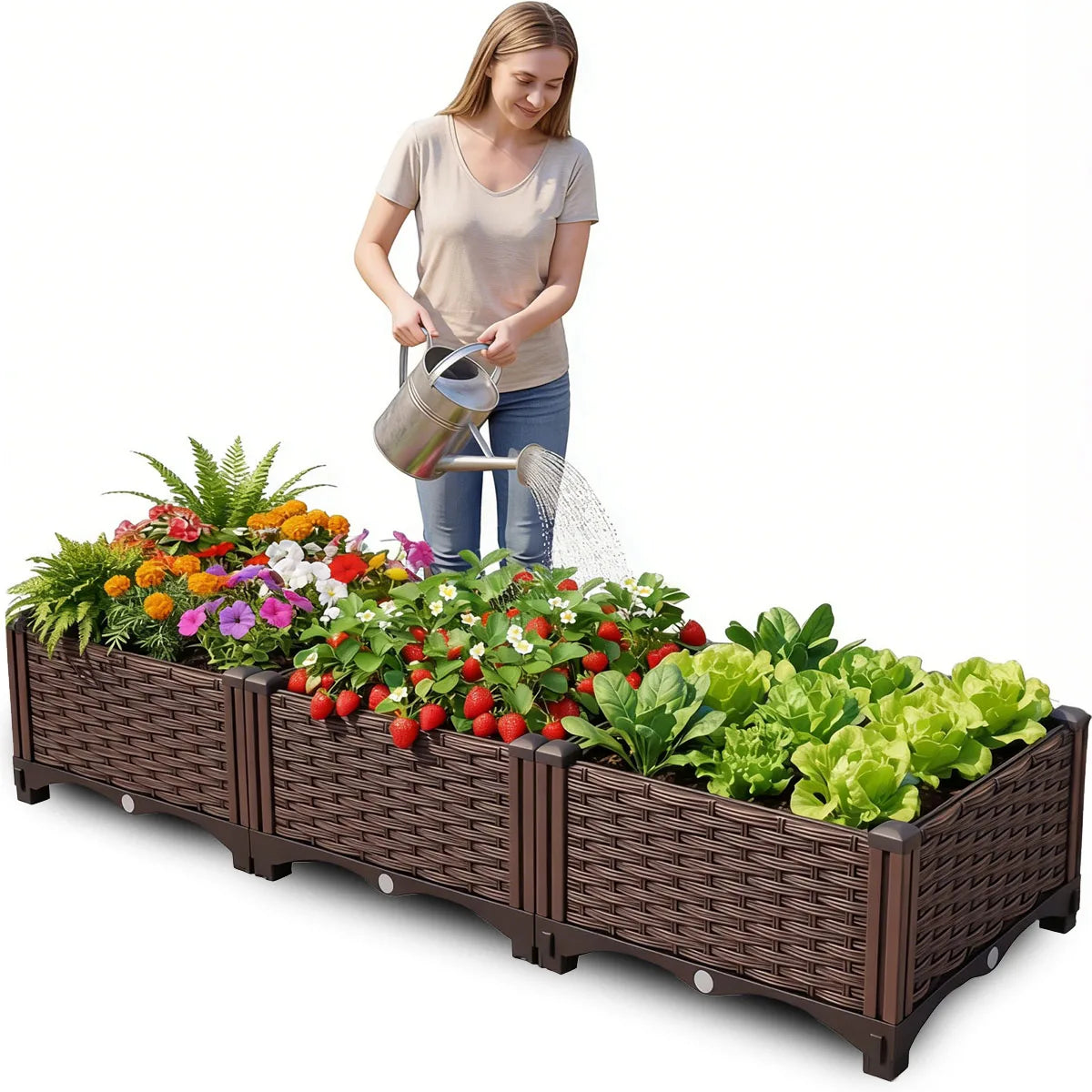 Rectangular Raised Garden Bed Kit Outdoor Plastic Planter For Vegetables