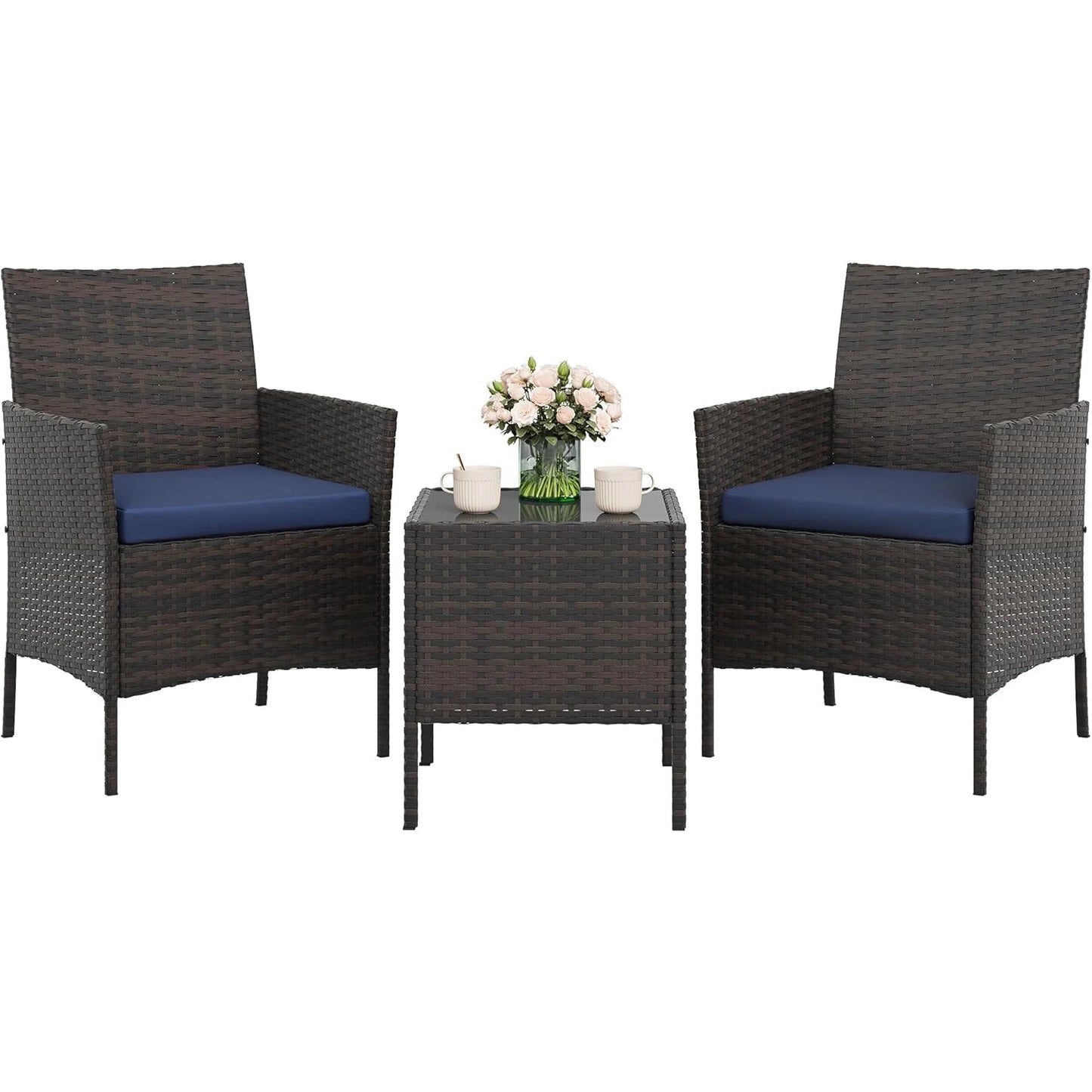 HiMISS Patio Furniture Set Rattan Wicker Chairs With Cushions And Glass Table