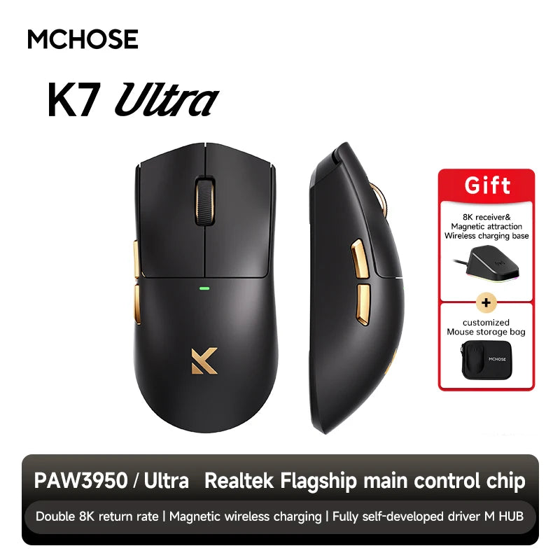 MCHOSE K7 Wireless Gaming Mouse 8K Polling Rate Magnetic Dock