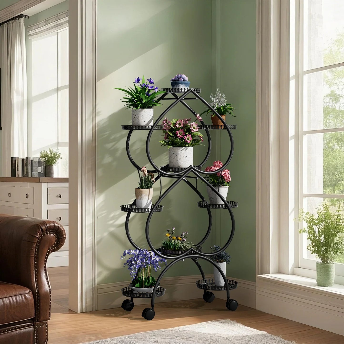 9 Tier Metal Plant Stand With Wheels For Balcony Garden