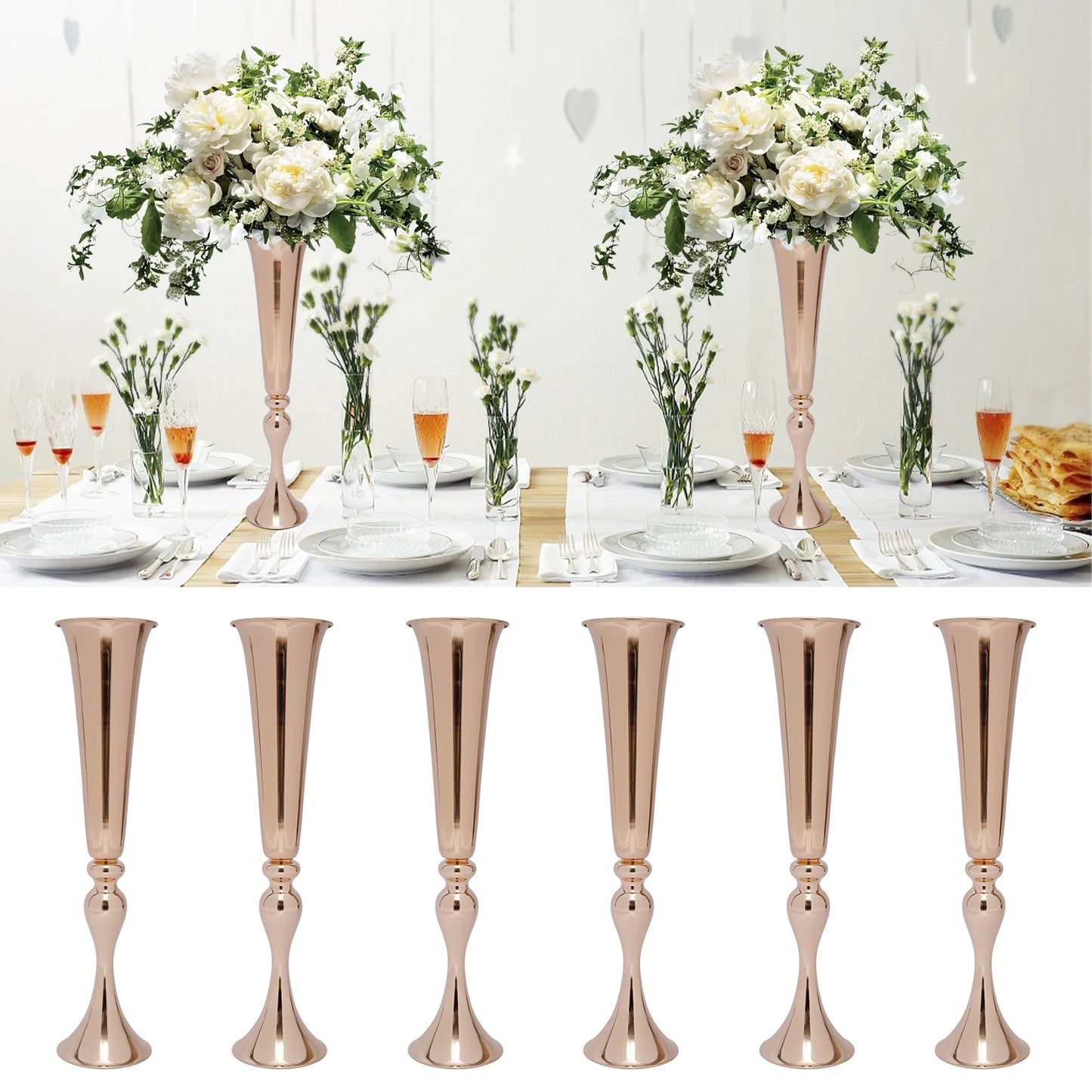 Six-Piece Trumpet Vases for Wedding Centerpieces and Table Decor