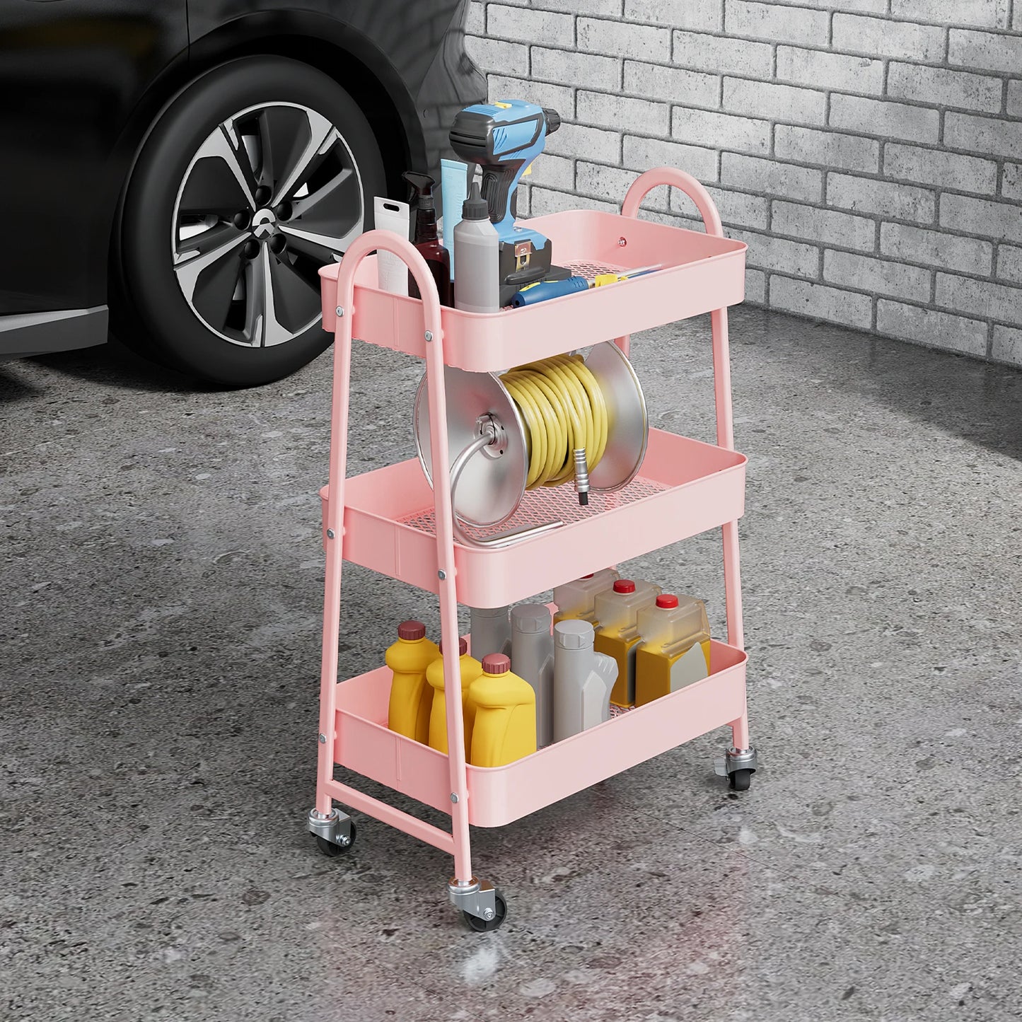 JHK 3 Tier Metal Storage Cart With Lockable Wheels